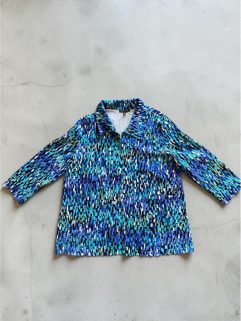 Slinky Brand Women Jacket M Blazer Style Blue Acetate Stretch Abstract Travel - Picture 1 of 9